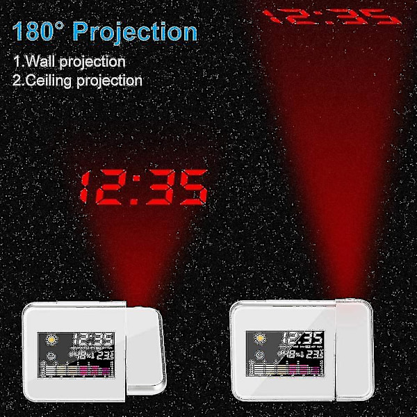 Vækkeur med Projektion LED Ur Projektion USB Opladning