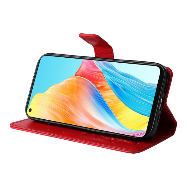 Læder Etui til Oppo A78 4g, Tegnebog Stand Præget Sommerfugl Telefon Cover Red