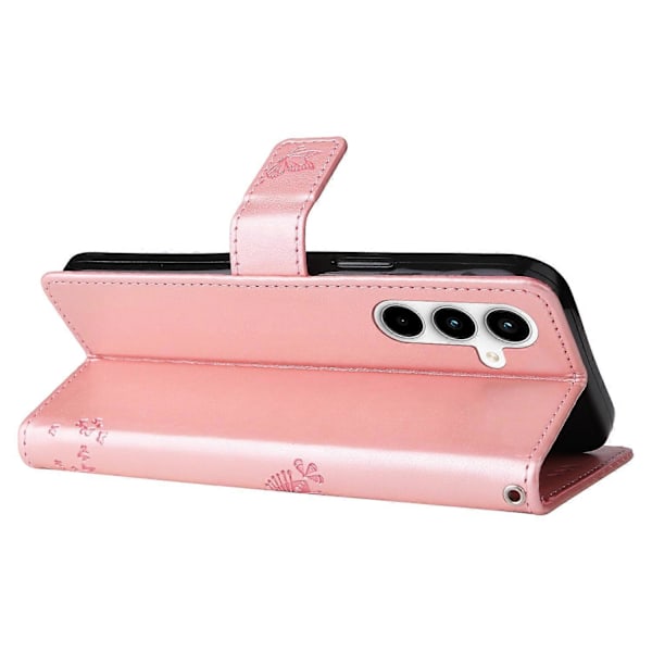 KT Imprinting Flower Series-3 til Samsung Galaxy A35 5G Cover Præget Katte Træ Læder Telefon Cover Multicolor Rose Gold