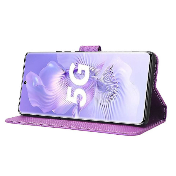 For Honor 80 5g Diamond Texture Pu Läder Phone case Vikbart stativ Magnetlås Cover Purple