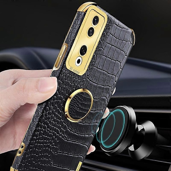Honor 90 Pro -kotelo, krokotiilinnahkajäljitelmä, nahka+TPU, iskunkestävä kuori sormuksella ja jalustalla Multicolor Style B