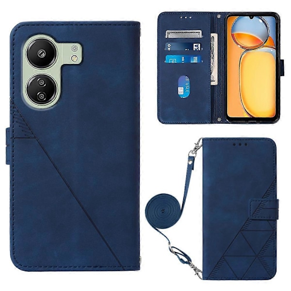 Læder Wallet Case med skulderrem til Xiaomi Redmi 13C 4G/13C 5G/13R 5G/Poco M6 5G/Poco C65 4G Multicolor Sapphire