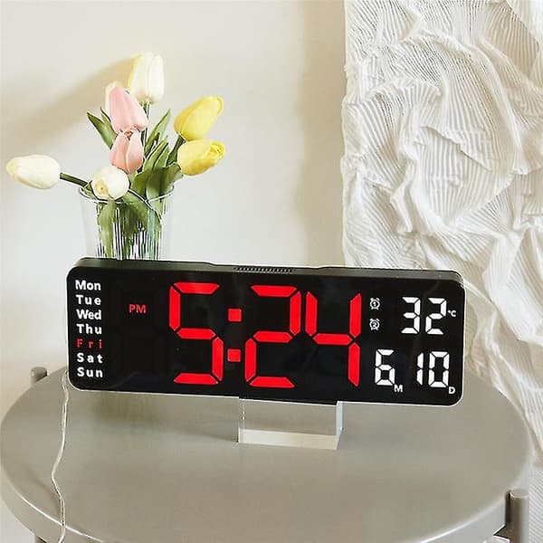 Digital väggklocka med fjärrkontroll - Temperatur Datum Week Display - Timer och Countdown Bordklocka - Dubbla larm