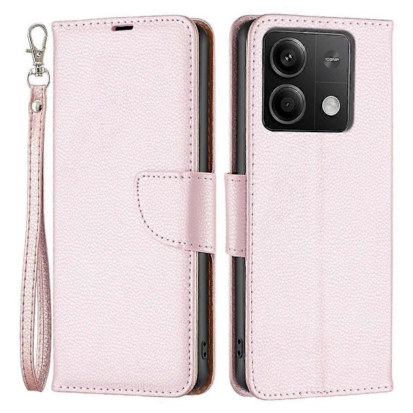 Plånboksfodral i PU-läder med Litchi-textur för Xiaomi Redmi Note 13 5G Multicolor Rose Gold