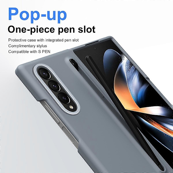 For Samsung Galaxy Z Fold4 5G Deksel Hard PC Telefondeksel med Herdet Glass Film og Stylus- Multicolor Grey