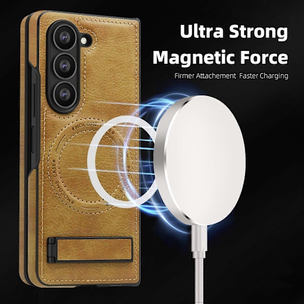 Skal för Samsung Galaxy Z Fold5 5G Kompatibelt med MagSafe PC+PU Ställ Telefonskydd Multicolor Desert Gold