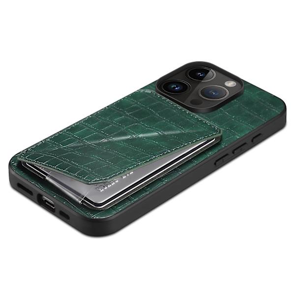 Pc + Tpu+ Pu Läder Phone case För Iphone 13 Pro Crocodile Texture Korthållare Stand Cover Green