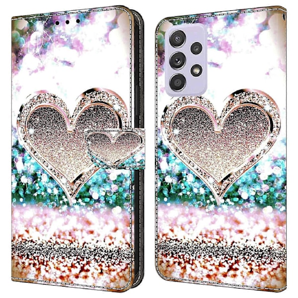 Wallet Case til Samsung Galaxy A52 4G/5G/A52s 5G, PU Læder Stand 3D Mønster Print Telefon Cover Multicolor Pink Diamond Heart