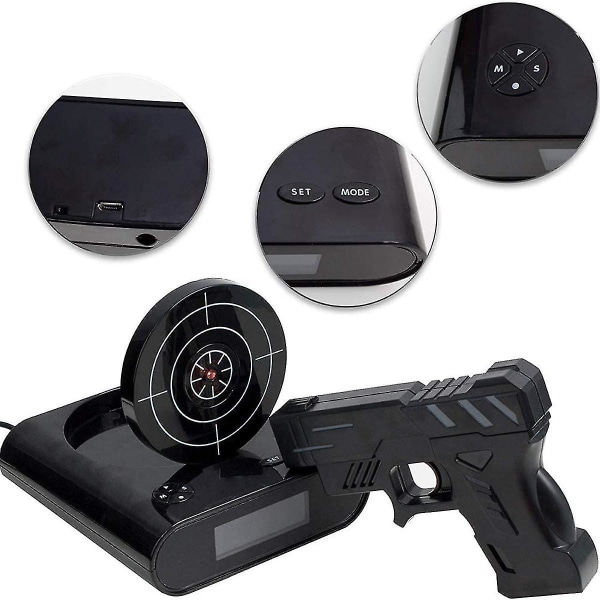 Target Wake Up Alarm Clock, Creative Gun Shooting Alarm Personlig 12-timmars digital display för tunga sovplatser, Nyhetspresent för pojkar Flickor (svart Su