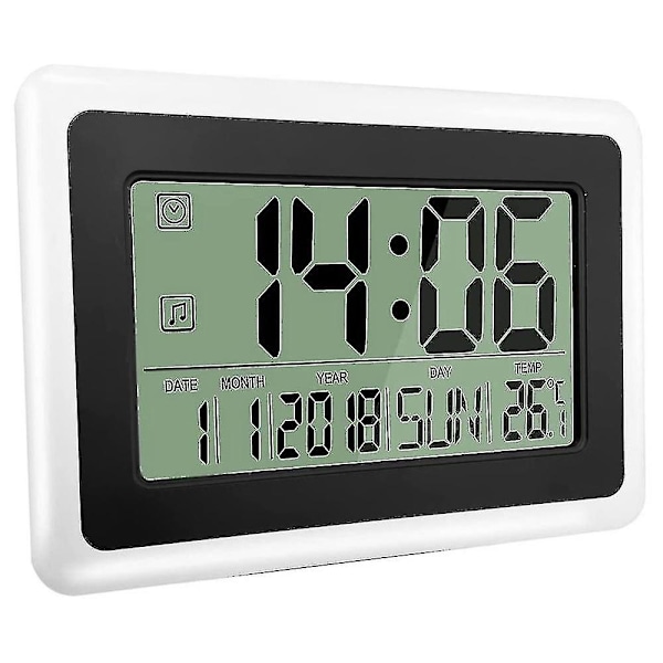 Digitalt Ur Med Kalender & Temperatur, LCD-Skærm Med Ekstra Cifre, Let At Læse Og Indstille