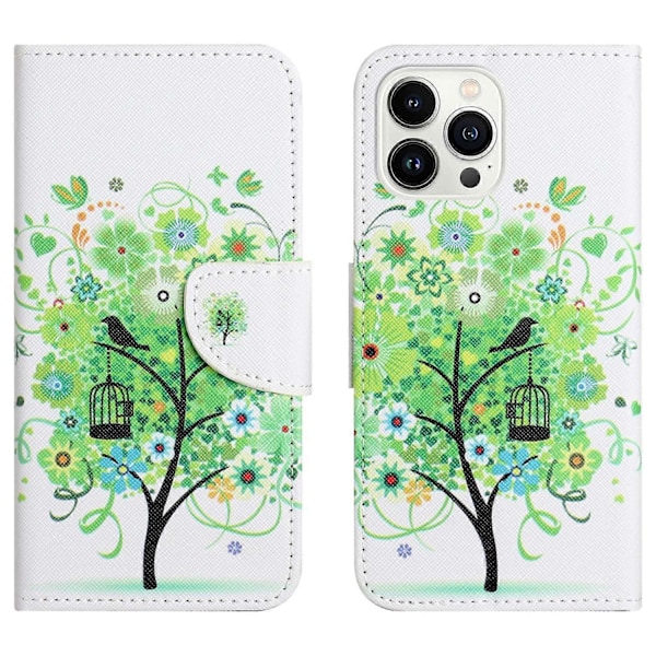 Til iPhone 15 Pro Max Mobiltelefon Etui Mønsterprint Læder Wallet Stand Telefon Cover Multicolor Style A