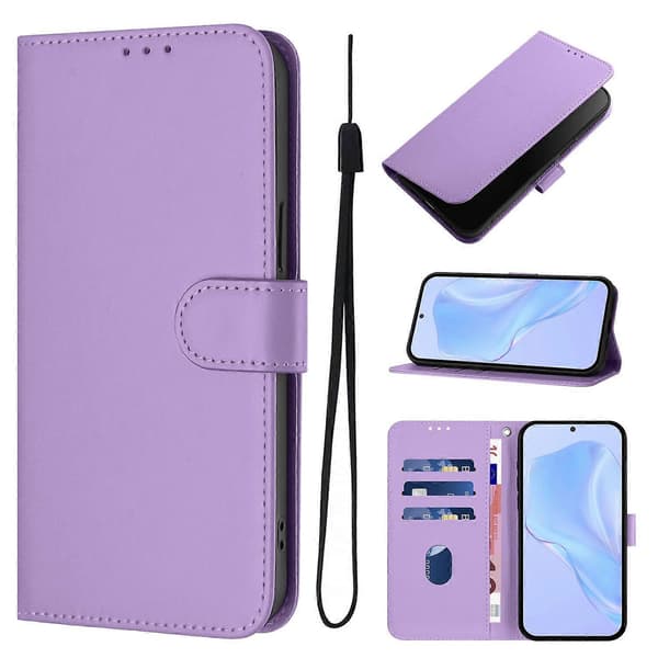 Solid farve tegnebog læder telefoncover med rem til Realme GT7 Pro Racing 5G Multicolor Lavender