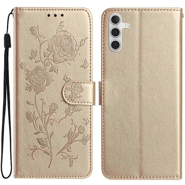 Plånboksfodral för Samsung Galaxy A56 5G Rosmönster Präglat Läder Flip Ställ Telefonskal Multicolor Gold
