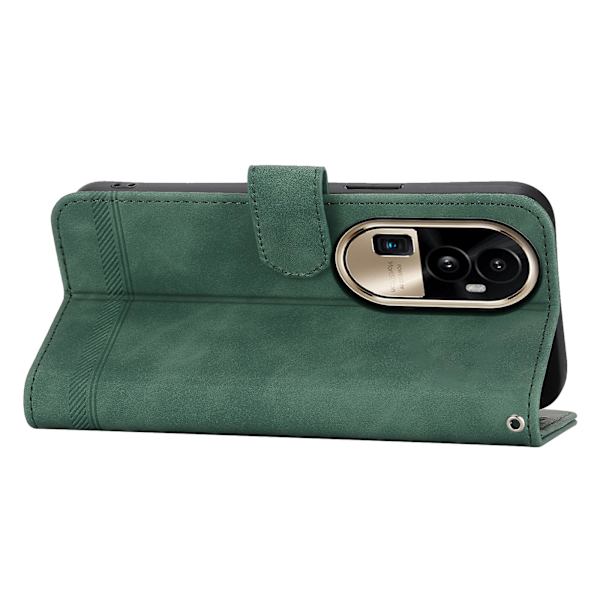 Cover för Oppo Reno10 Pro+ 5g, linjer tryckt Pu-läder plånboksfodral Flip Stand Case Green