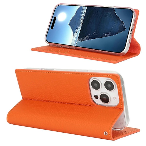 Lommebokdeksel i ekte kuskinn med litchi-tekstur for iPhone 16 Pro Multicolor Style F