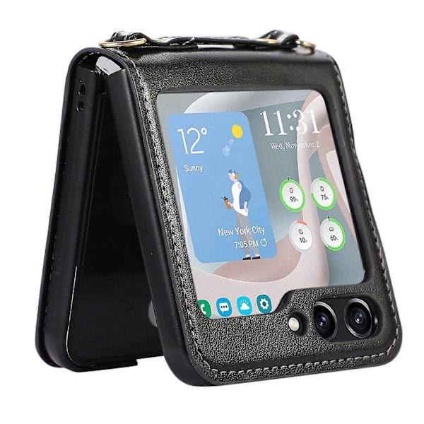 Til Samsung Galaxy Z Flip5 5G PU Læder PC Telefon Cover Beskyttelsesetui med Skulderrem Multicolor Style D