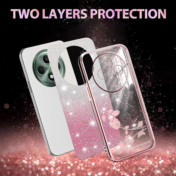 KADEM Skal för Oppo Reno12 F 5G Blomma TPU Flexibelt Gradient Telefonskal Multicolor Rose Gold
