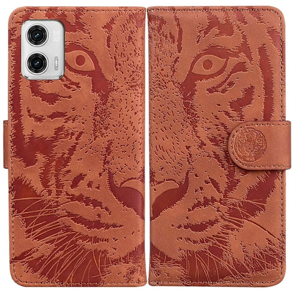 PU-læder telefoncover med tigerprint og stander-pung til Motorola Moto G73 5G Multicolor Style F