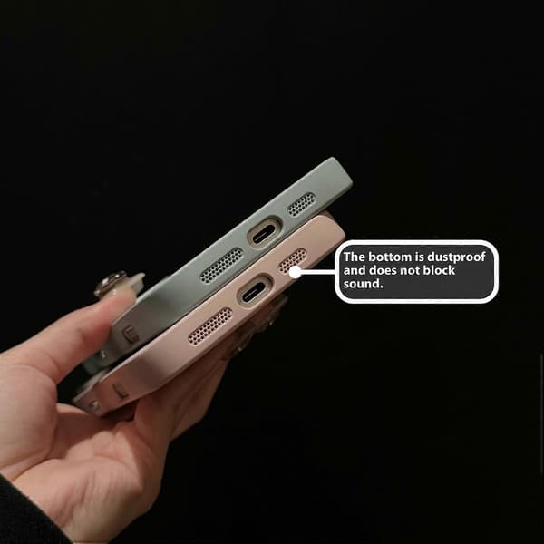 Skal till iPhone 16 Strassdekor Linsskydd Läder+PC Mobilskal- Multicolor Grey