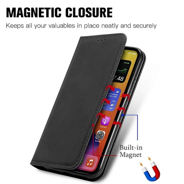 Samsung Galaxy A06 -puhelinnahkakotelo korttipidikkeellä ja magneettisella kiinnityksellä - Harmaa Multicolor Black