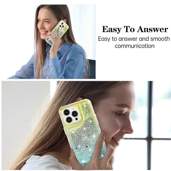 Til iPhone 13 Pro 6,1 tommer mobiltelefonetui TPU+PC Anti-drop Gradient Flydende Kviksandsskal Multicolor Gold+Light Blue