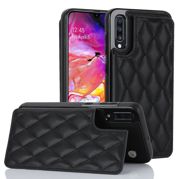 Rfid-blockerande phone case för Samsung Galaxy A70 Pu Läder+tpu-korthållare Kickstand- cover Black