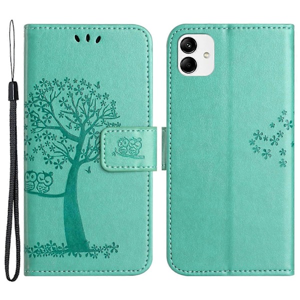 Til Samsung Galaxy A05 4G Etui Ugle Træ Præget Læder Telefon Cover med Pung Multicolor Style C
