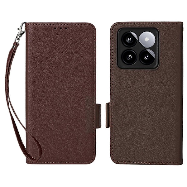 Til Xiaomi 14T Etui Litchi Tekstur PU Læder Wallet Flip Telefon Cover - Grå Multicolor Brown