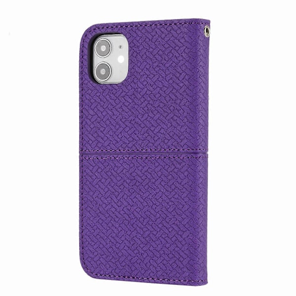 Självabsorberande vävd textur plånboksfodral i läder med praktisk rem för iPhone 11 6,1 tum
