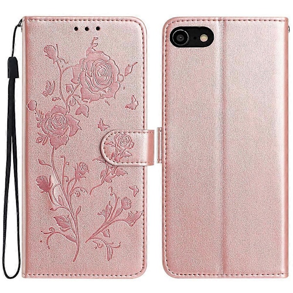 Plånboksfodral för iPhone SE// 8/ 7/ 6/ 6s Rosmönster Präglat Läder Flip Ställ Telefonskydd Multicolor Rose Gold