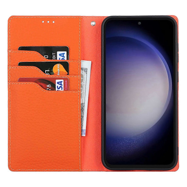 För Samsung Galaxy S23 FE Fodral Läderstruktur Äkta Läder Mobilskal med Rem Multicolor Style D