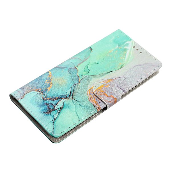 Stötsäkert cover för Samsung Galaxy M53 5g, mönsterutskrift Pu läder phone case Stativ plånbok med rem Green Marble