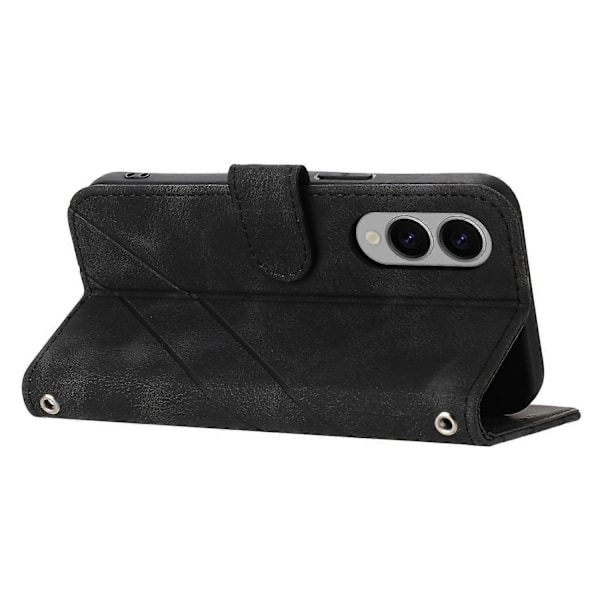 Til Samsung Galaxy S25 Edge Etui Præget Linje Læder Telefon Cover med Praktisk Rem Multicolor Black
