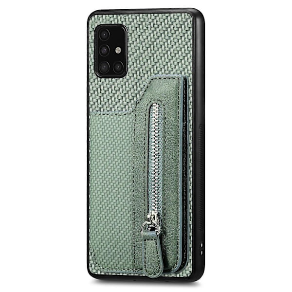Til Samsung Galaxy A51 5G SM-A516 Etui Læder+PC+TPU Lynlås Pung Telefon Cover- Multicolor Green