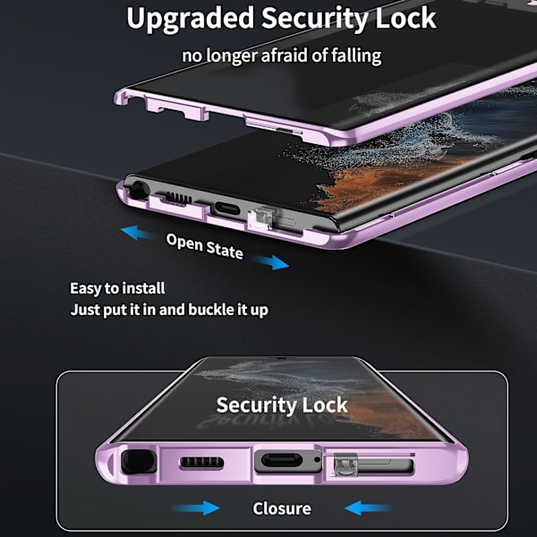 För Samsung Galaxy S24 Case Metallram Dubbla sidor Cover av härdat glas Silver