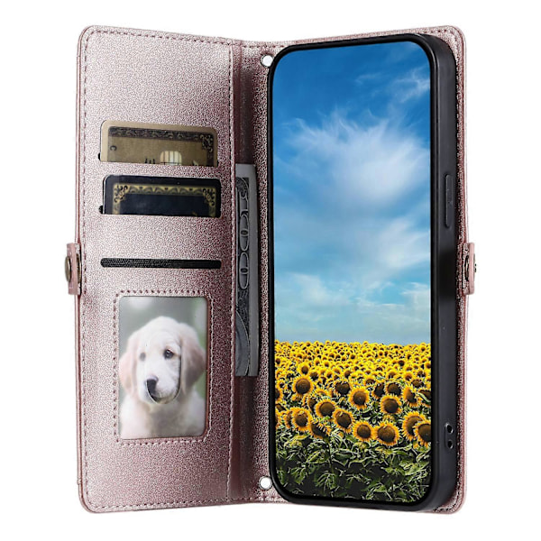 Læderetui med håndledsrem, pung og stativ til Motorola Edge 60 5G/ 60 Fusion 5G Multicolor Rose Gold