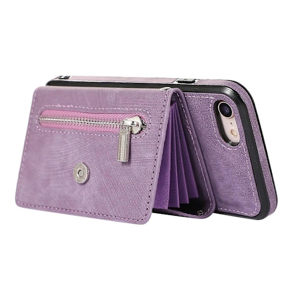 RFID-blokerende korttaske telefoncover med støttefod i PU-læder + TPU-cover til iPhone 7/8/SE (2020)/SE (2022) Multicolor Style B