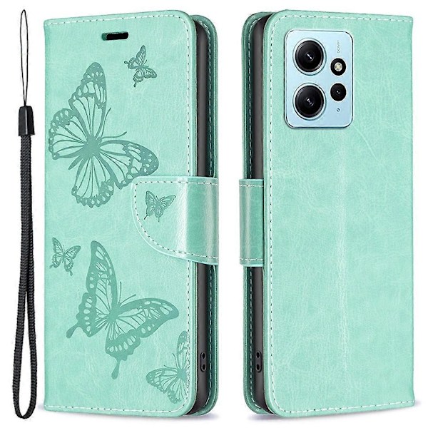 Wallet Stand Case til Xiaomi Redmi Note 12 4G Sommerfugl Præget Læder Telefon Cover med Rem Multicolor Style A