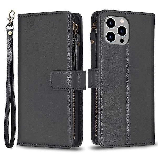 BF Style-19 För iPhone 15 Pro Max PU Läder Telefonfodral Flip Plånbok Ställ Skydd med Dragkedjeficka Multicolor Style D