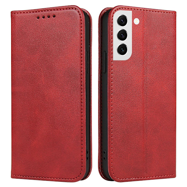 Fallsäkert phone case för Samsung Galaxy S21 Fe 5g , Pu läder plånboksställ Business Style Cover Red