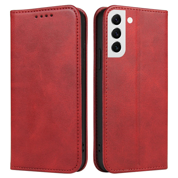 Fallsikker telefonveske for Samsung Galaxy S21 Fe 5G, PU-lær lommebok stativ forretningsstil mobiltelefondeksel Red