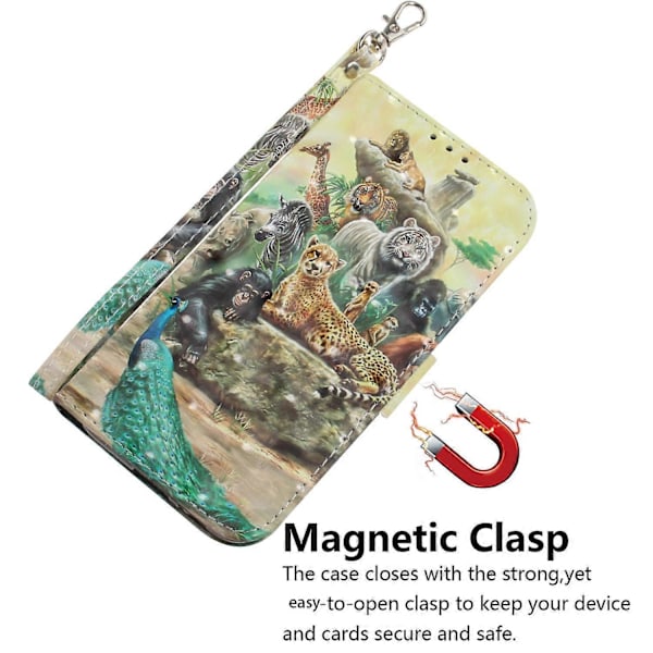 Etui med 3D-mønsterprint i læder med rem til Xiaomi Redmi Note 13 5G/Note 13 5G Multicolor Animals