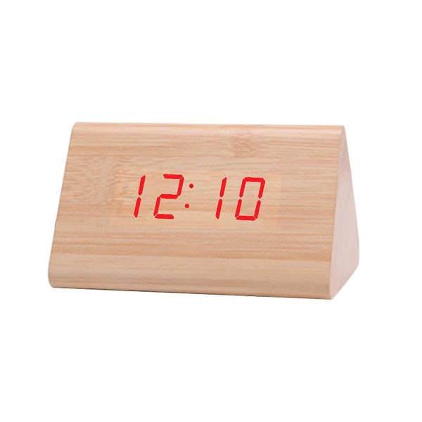 Digital trä USB LED Nattljus Väckarklocka Termometer Display Timepiece BambooRed