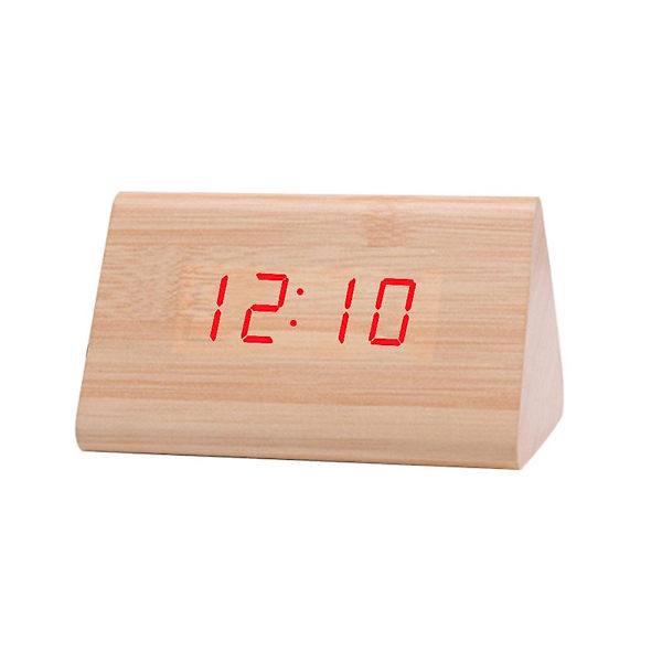 Digitalt Træ USB LED Natlys Vækkeur Termometer Display Ur BambooRed