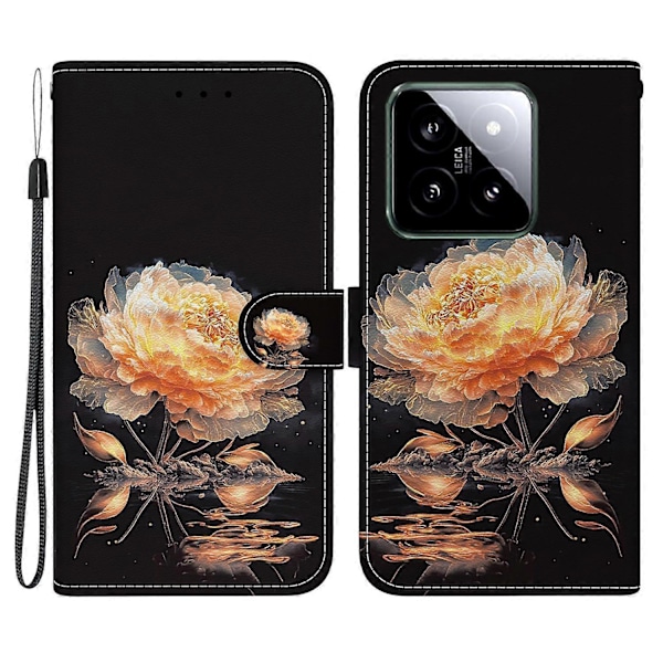 Til Xiaomi 14 Telefon Cover Mønster Print Pung Læder Cover Multicolor Gold Peony