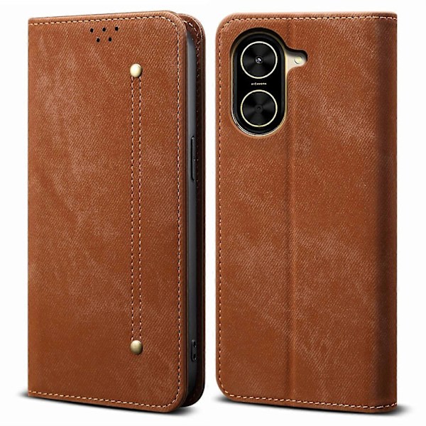 Skal för Xiaomi Redmi A5 4G (171.7mm)/Poco C71 4G Jeans Tyg Textur Anti-Rep Stativ Telefonskydd Multicolor Coffee