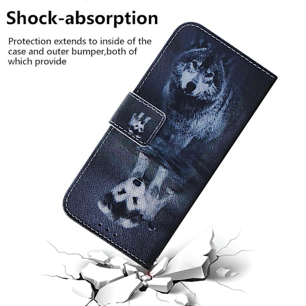 Til Xiaomi Redmi 13C 4G/13C 5G/Poco C65 4G/Poco M6 5G/13R 5G Etui PU Læder Wallet Stand Cover Multicolor Dog and Wolf