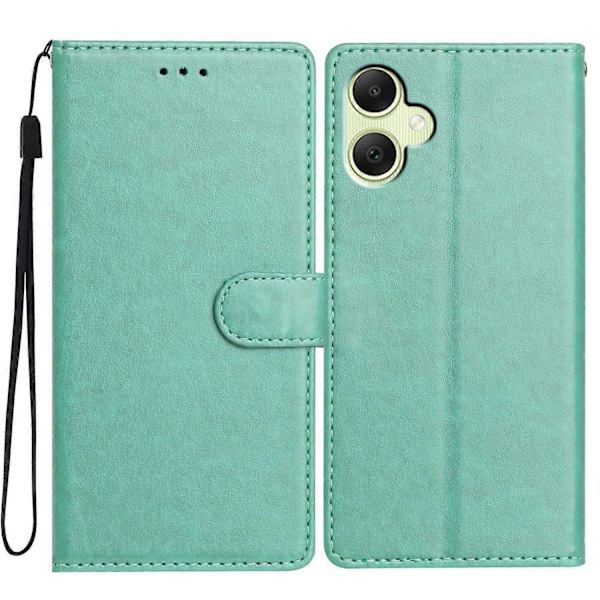 Samsung Galaxy A05 4G Nahkainen Puhelinkotelo Lompakko Jalustalla ja Kätevällä Hihnalla- Multicolor Green