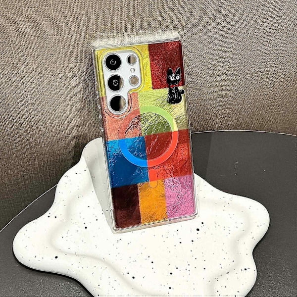 Magnetisk etui til Samsung Galaxy S24 Ultra, geometrisk mønster, PC+TPU telefoncover Multicolor Style C