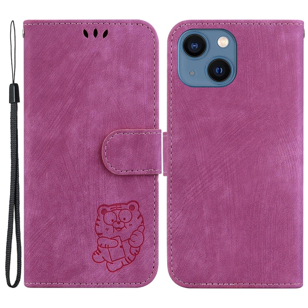 Imprint Phone case För Iphone 14 Läderplånboksställ Anti- cover Rose